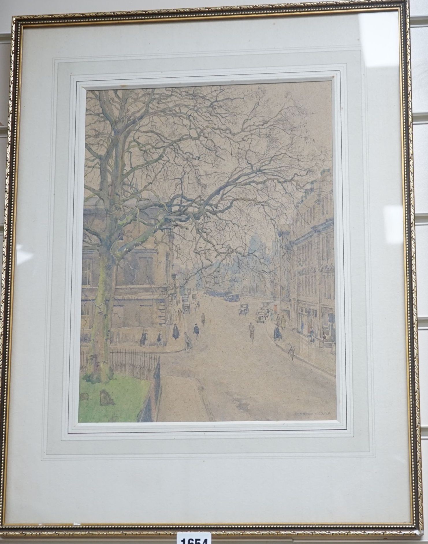 Bernard C. Gotch (1876-1963), watercolour, London street scene, signed, 32 x 24cm